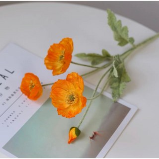 生活市集 韓系 罌粟花 拍照道具 居家擺設 禮物 情人節花束, 淺橙【虞美人仿真花】, 1個