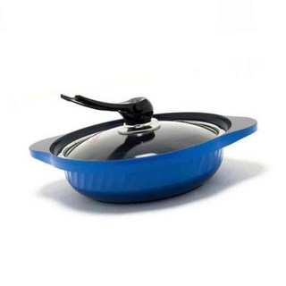 세라믹 전골냄비 24CM 블루 국산 떡볶이 자취 뚜껑 찜기 레트로 오뎅 스지 불고기, 1개