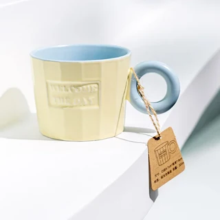 세라믹 머그잔 고가 설탕 코팅 색상 대비 큰 귀 마카롱 크리에이티브 커피 컵, 01 320ML, 02 Yellow single cup