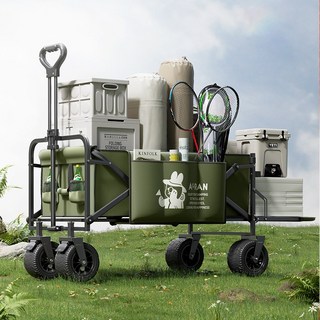 AORAN 캠핑 웨건 뒷문+사이드백 큰 바퀴 큰 사이즈, 1개, 국방색