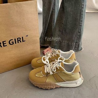 德訓厚底老爹透氣百搭休閒運動女鞋 黃色 37碼