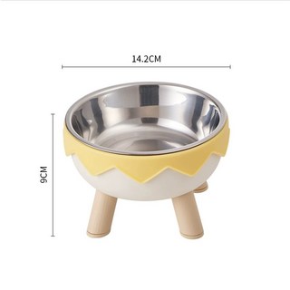 寵物不鏽鋼碗 寵物增高碗 高脚貓碗 防打翻 加高加厚貓咪水碗 貓碗 寵物高腳碗 貓咪飼料碗 狗碗, 1個, 【雞蛋殼不銹鋼高腳碗】黃色