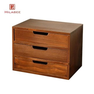 台灣熱銷木製桌面收納盒帶抽屜裝飾藝品木製文件櫃客廳書桌書房臥室裝飾, 3 個抽屜 25x17.5x19 厘米, 1個