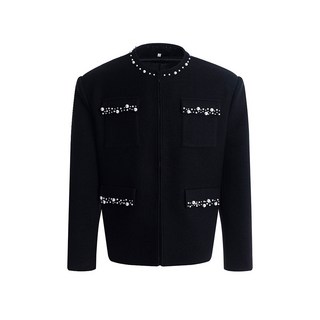 【痞帥墊肩】小香風外套 男款夾克 短款外套 刺繡夾克 秋季外套 黑色短款 珍珠刺繡 高級感廓形 痞帥Cleanfit穿搭