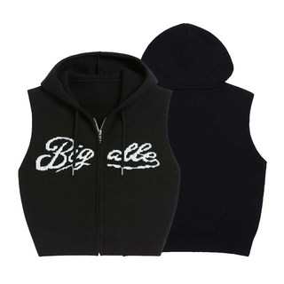 레크레아 여성 아이보리 니트 후드 집업 조끼 골프웨어 데일리룩 베스트