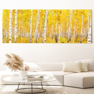 [인메이블] 돈들어오는 금전운 황금 자작나무 와이드 8종 대형 캔버스 액자 그림 거실 풍수 인테리어 집들이 선물, 34.[I]옐로우 자작나무 와이드, 중형[133x50cm]