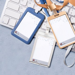 VIC 아크릴 플라스틱 사원증 케이스 ID 명찰 신분증 학생증 (끈 + 본체 1세트), 6042 메탈 사원증, 실버