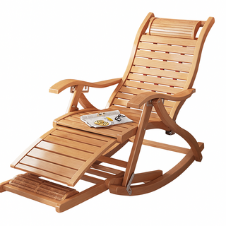 竹製摺疊搖椅】午休躺椅 大人午睡椅 陽台休閒逍遙椅 庭院搖搖椅, 原木色折疊躺椅