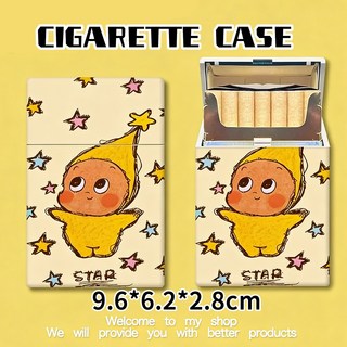 卡通圖案香菸盒 菸收納盒 便攜 粗細 多圖可選 香菸盒 11*6.1*1.8cm, 貓和魚-粗支, 1個