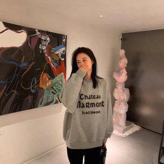 2024秋冬款/字母印花圓領套頭衛衣女加絨加厚寬鬆學生運動衫上衣