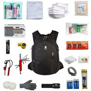 커스커즈 생존배낭세트ES01(우디스004블랙)A형21종 재난 구급 응급, 1개