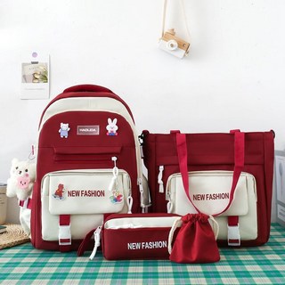 ANYOU 학생 백팩 대용량 책가방 통기 내마모성 여행용백팩 캐주얼 백팩 4종세트+장신구