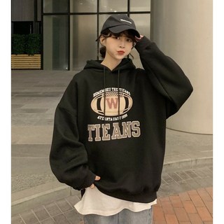 加絨帽T 連帽衛衣 女 秋冬上衣 寬鬆字母印花 韓版帽T