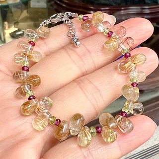 亮晶晶 鈦晶水滴形手鍊 石榴石 橄欖石 招財氣質款 附禮盒 可備註手圍, 1套, 黃