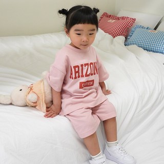 클로빈 키즈 오버핏 아리조나 레터링 상하복 세트 남아 여아 등원룩 여름 반팔 반바지 등원복