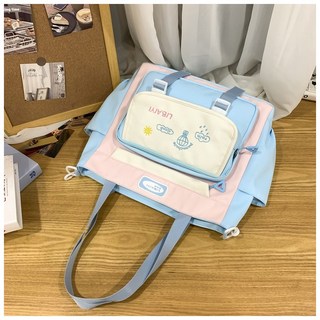 書包高顔值ins風雙肩包小學生女大容量輕便減負護脊百搭背包, 藍色手提