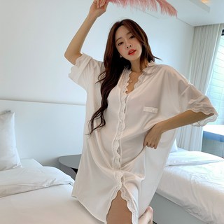 44~88자체제작 비키비키 헤신스 원피스 셔츠 골프가운 샤워 슬립 여성 오버핏 루즈핏 빅사이즈 실크 파자마 원피스 잠옷 슬립웨어 2C