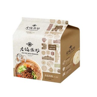 老鍋米粉 OLD POT RICE NOODLES 香菇肉燥風味湯米粉 4入/袋 - 道地台灣味，湯頭濃郁，米粉Q彈，方便即食, 260g, 1袋