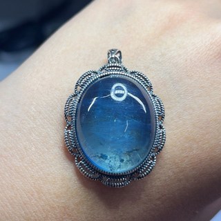 925 銀 復古 海藍寶 鑲嵌 戒指 吊墜 (主石約26.4x21.2mm)