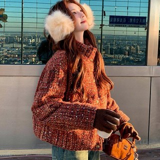 트위드패딩 여성니트 숏패딩 체크 빅사이즈 아우터 데일리 하이넥