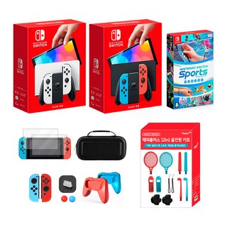 닌텐도 스위치 OLED 본체 + 스포츠타이틀 + 필름 + 레그스트랩, OLED-네온+스포츠+12in1키트+악세사리풀세트