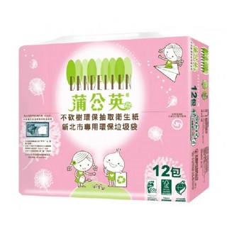 【蒲公英】環保抽取式衛生紙 100抽 12包, 1箱, 1200張