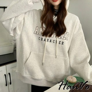 HanVo ANOTHER 字母鋪棉帽T 保暖寬鬆休閒百搭上衣 韓系女裝