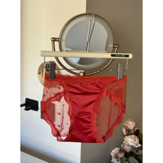 輕奢網紗緞面蕾絲內褲 中低腰 薄款 透氣, 胭脂紅, L碼80-120斤