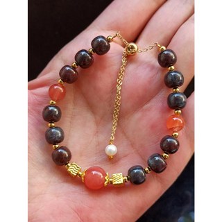 原礦朱砂 南紅瑪瑙 14K包金抽拉手串