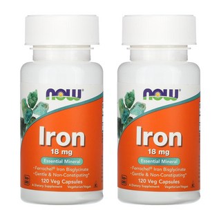 NOW Foods 鐵素食膠囊 18mg, 120顆, 2罐