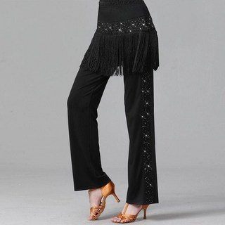 라인댄스바지 반짝이 태슬 왈츠 탱고 라틴 힙커버 팬츠