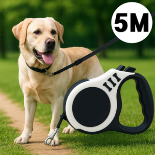 데이브릭스 돌발행동 제어 자동 강아지 리드줄, 1개, 화이트