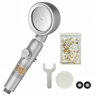 360도 회전 온오프 수압상승 KDF 2중 필터샤워기 헤드, 실버, 1개