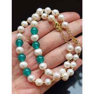 巴洛克珍珠手鍊 白珍珠天河石手串 天然淡水珍珠設計款