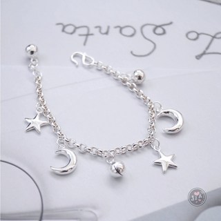 月亮 弦月 星星 鈴鐺 吊飾 《小孩》純銀手鍊S925。正生純銀