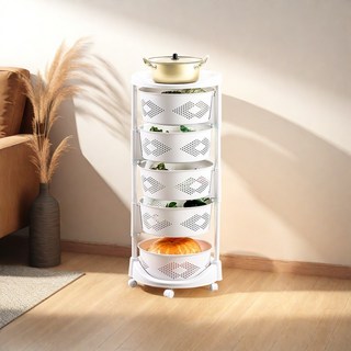 YAPOGI 이동식 접이식 트롤리 회전형 수납장, 3층, 화이트