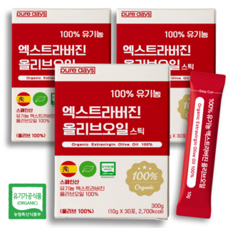 퓨어데이즈 아침엔 냉압착 유기농 엑스트라버전 올리브오일 100% 스틱 엑스트라버진, 90개, 10g