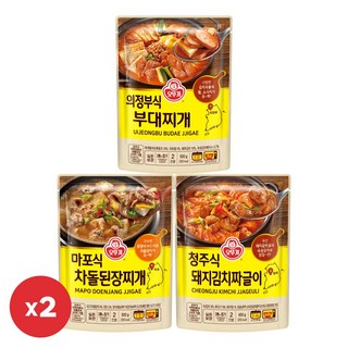 오뚜기 의정부식 부대찌개 500g 2개+마포식 차돌된장찌개 500g 2개+청주식 돼지김치짜글이 450g 2개(총 6개)