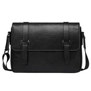 真皮復古郵差包 黑色大容量斜背包 男生真皮包包 斜背包 生日禮物 025, 黑色