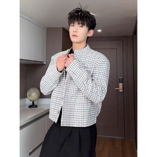COSYEVNO 남성 트위드 자켓 겨울 루즈핏 날씬해 보이고 편하게 코디하기 좋은 트렌디 체크 쇼트 재킷 CXJjk-2