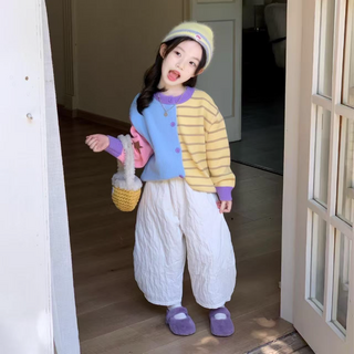 하프앤하트가디건 키즈 유아동 파스텔 스트라이프 배색 니트