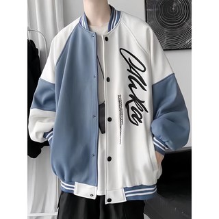 NEW 臺灣新款拼接美式夾克外套，寬鬆棒球服青少年休閒男士外套