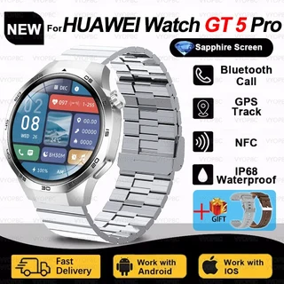 2025New 화웨이 시계 GT5 프로 스마트 AMOLED 스크린 NFC GPS 트래커 블루투스 통화 방수 Smartwatch 남성, 01 Silver Steel B 2A, 01 For Huawei GT5 Pro