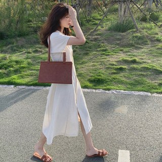 토파즈 JW0764 여자 여름 A라인 카라넥 셔링 면혼방 코튼 반팔 미디 롱 셔츠형 플리츠 원피스 드레스 치마 데일리룩