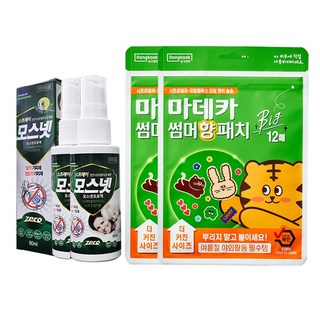동국제약 모스넷스프레이 60mL+ 마데카 썸머 향 패치 빅 12매 붙이는 기피제 야외활동 필수템 모기기피제 썸머패치 썸머향패치, 2세트
