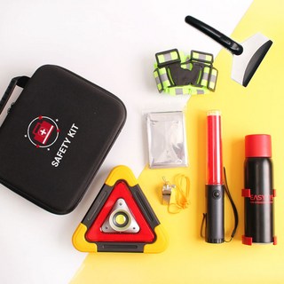 자동차 안전 키트 소화기 세트 차량안전용품 차량용 LED삼각대 경광등 2차사고예방, 안전키트6종 차량용 소화기 블랙, 1개