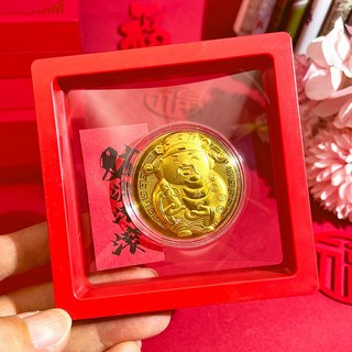 嗨購 財神金幣紀念幣 仿金箔禮品 新年賀歲 招財 恭喜發財 開運金幣, 暴富+紅盒9*9贈字條隨機
