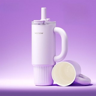 Vanow 1000ml 대용량 세라믹코팅 보온보냉텀블러 빨대보호 뚜껑, 1개, 1L, 1L 라이트 퍼플 (세라믹코팅 내부)