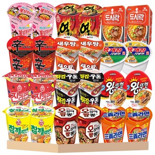 소컵라면 12종 세트 육개장사발면 미니왕뚜껑 오징어짬뽕 진라면 매운맛 참깨라면 새우탕 튀김우동 까르보불닭 신라면 열라면 삼양라면 도시락 각 2개씩, 1개