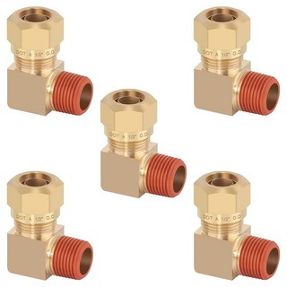 하사오모이 5PCS 에어 브레이크 나일론 튜빙 황동 90도 유니온 엘보우 피팅 1/2인치 튜브 OD X 3/8인치 NPT 스레드 공기 압축 트럭 트레일러용 DOT 승인 완료, 1/4" OD x 1/8" NPT, Straight Male NPT Thread-5PCS